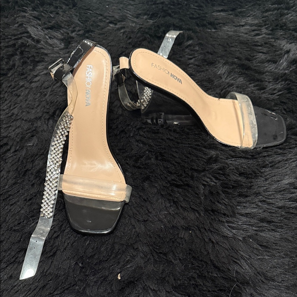 Fashion Nova Crystal Strap Transparent Stilettos